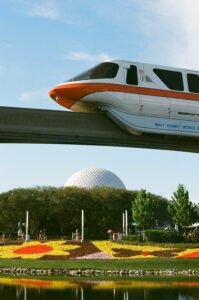 Disney monorail over water
